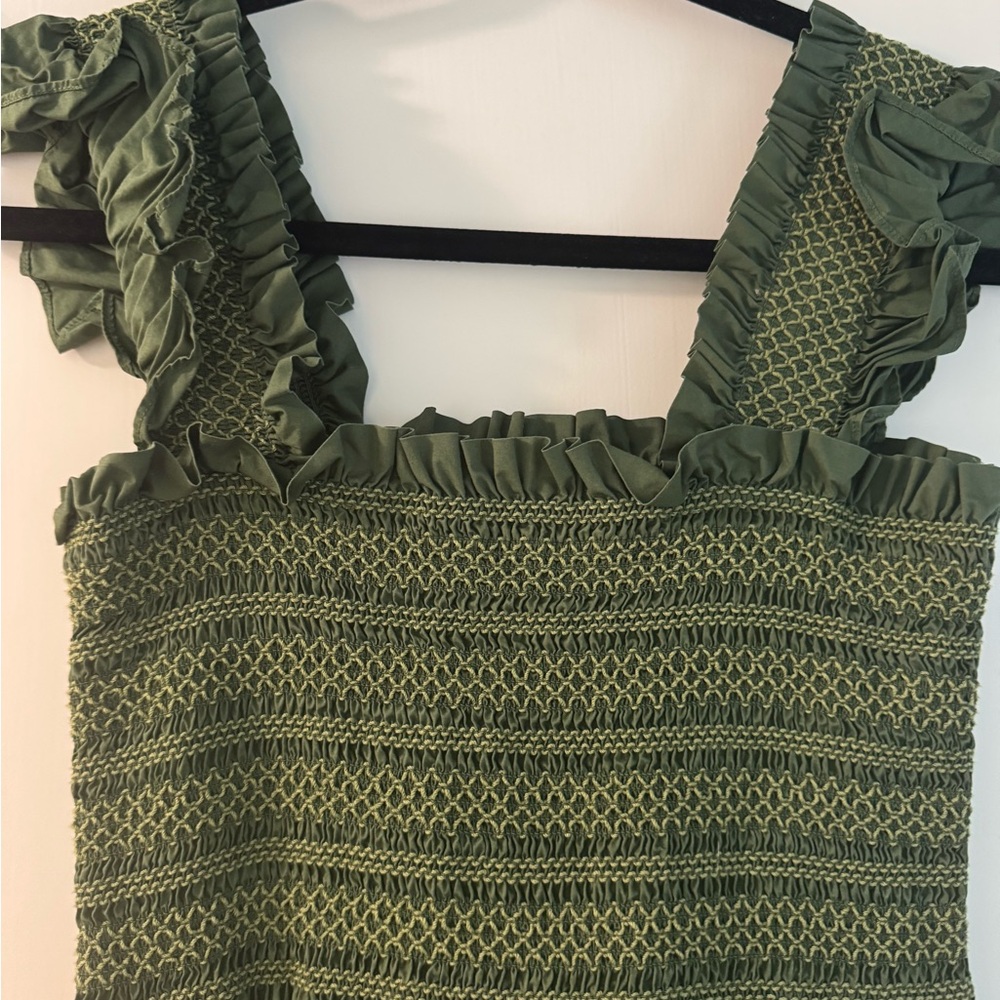 Hill House Ellie Nap Dress Olive Green Embroidered Dress Small - Picture 3 of 4